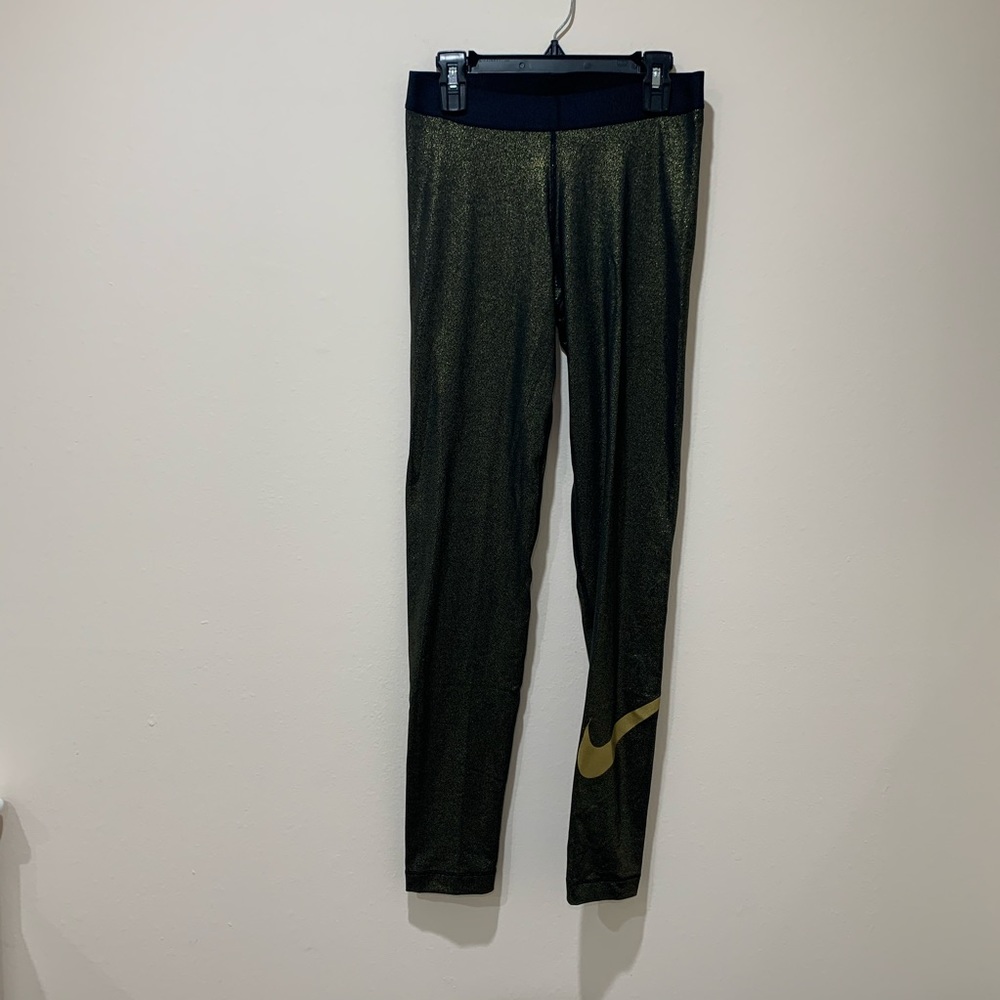 Nike Black & Gold Shimmery Leggings Size M